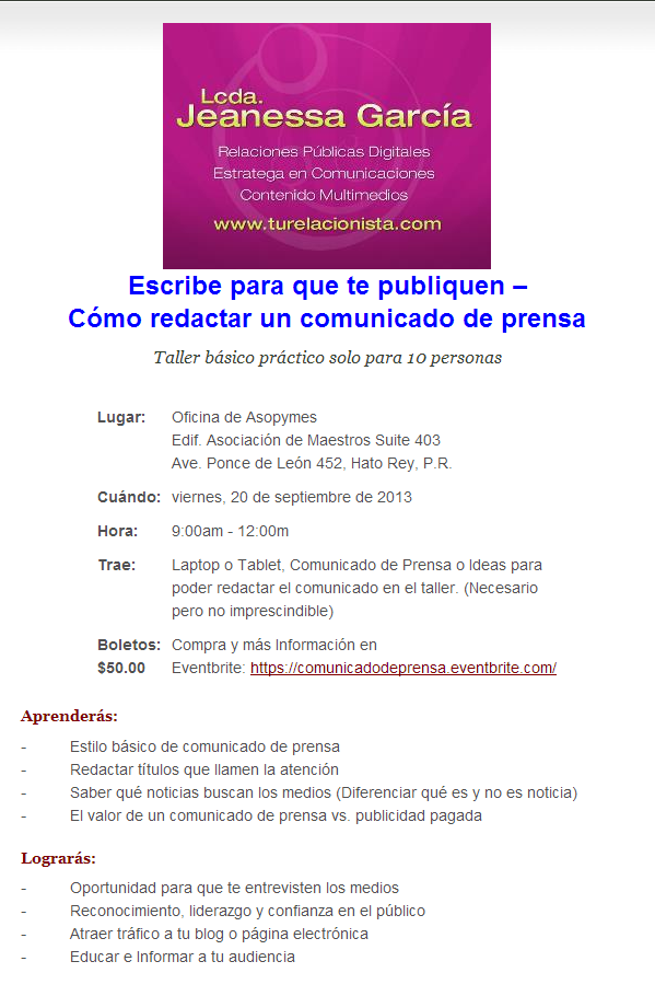 Flyer Comunicado de Prensa 101 - 2013